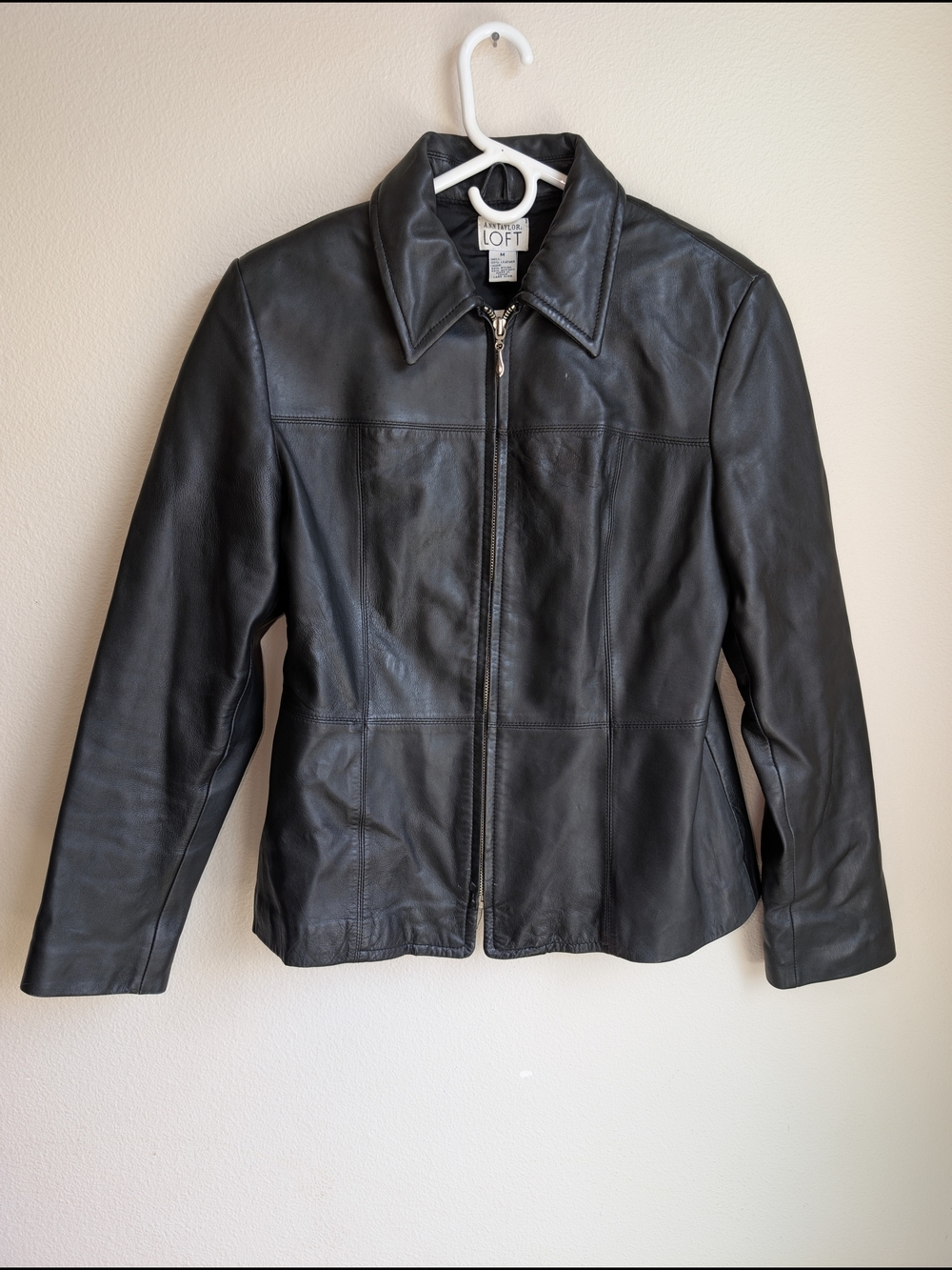 Vintage Loft Leather Zip-Front Jacket with Pointed Collar Women's Size Medium